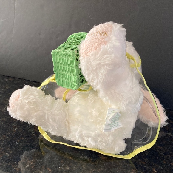 GODIVA White Lop-Eared Easter Bunny Rabbit in Clear Raincoat & Green Basket/NWT! - Picture 6 of 6